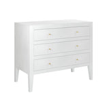 Alton white chest of drawers with three drawers tapered legs brass style handles