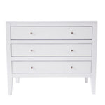 Alton white chest of drawers with three drawers tapered legs brass style handles