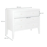 Alton white chest of drawers with three drawers tapered legs brass style handles