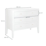 Alton white chest of drawers with three drawers tapered legs brass style handles