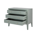 Alton pigeon grey chest of drawers with three drawers tapered legs brass style handles