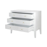 Alton white chest of drawers with three drawers tapered legs brass style handles