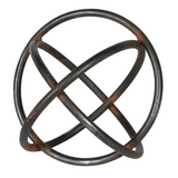 Three metal rings, intertwined in a sphere