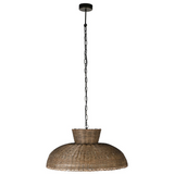 Full view of Caledonia rattan pendant light with hanging black chain