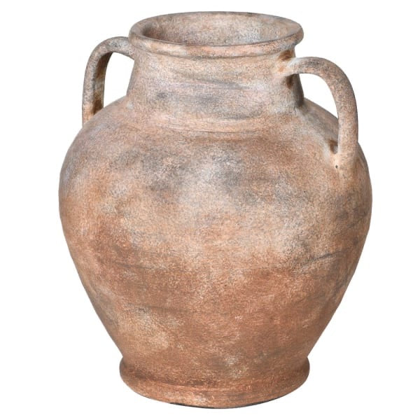 Decorative terracotta urn with antique finish and handles