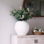 Charles Ted Ceramic Aria White Pot with white flowers and greenery
