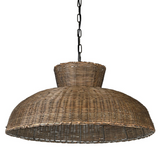 Natural wicker dome pendant light with flared top and open weave pattern
