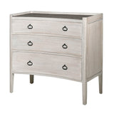 Whitewashed durian wood chest of drawers with three large drawers and black metal handles
