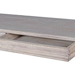 Large acacia wood console table supported by two balustrades