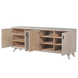Parquet sideboard with cabinet doors open showing shelves