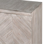 Close-up of parquet pattern on fir wood sideboard