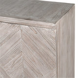 Close-up of parquet pattern on fir wood sideboard