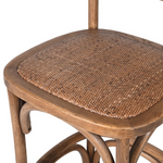Rustic Rattan Back Wooden Bar Stool – Handcrafted High Chair with Woven Seat close up of seat