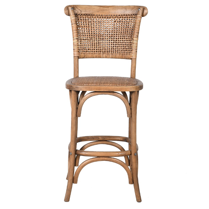 Wicker-backed bar stool