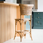 Handcrafted rattan back high chair farmhouse bar stool