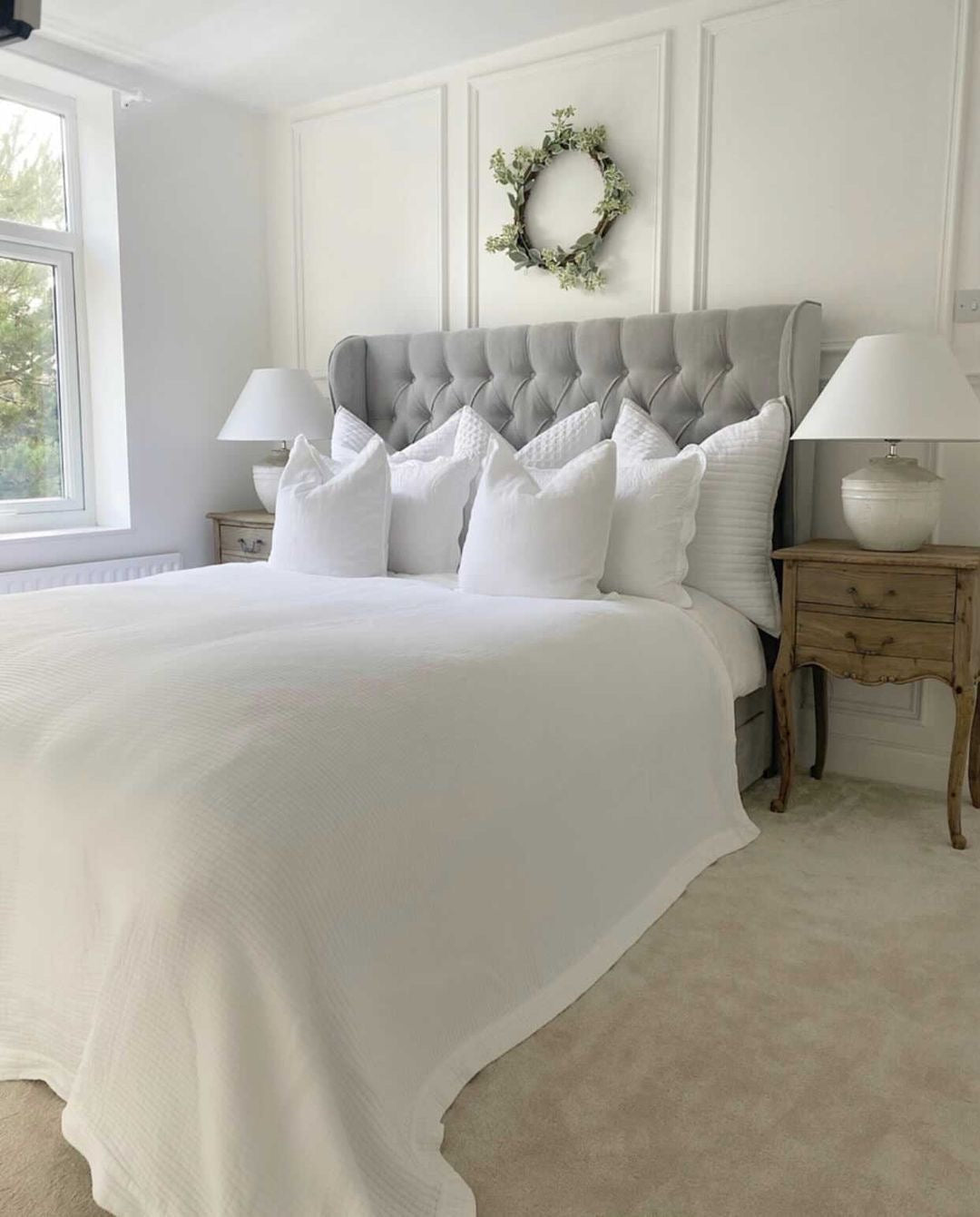 Our Rupert Two Drawer Bedside Table is made from reclaimed, weathered pine. HomewithKat bedroom