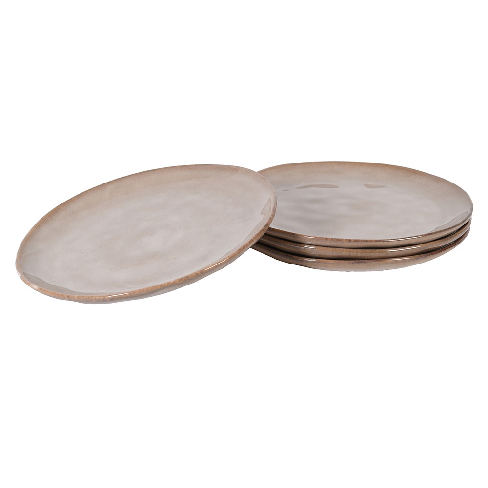 Set of four stacked glazed stoneware side plates in a natural finish