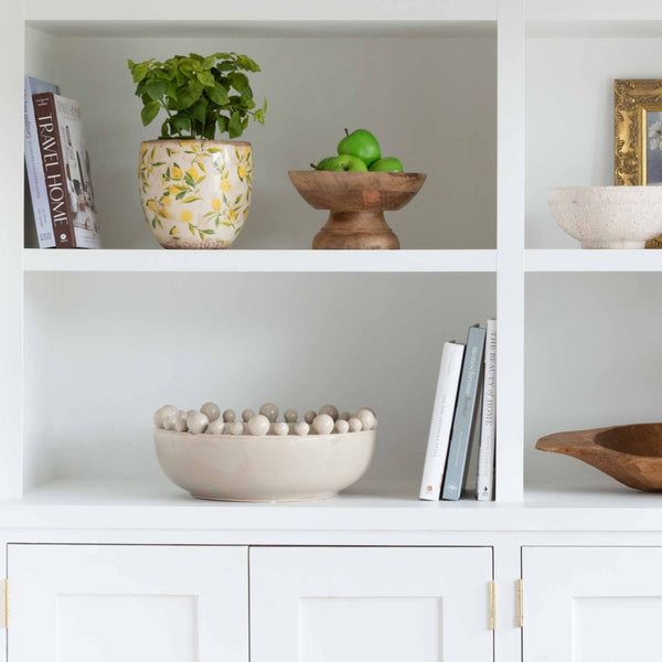 Charles Ted Bobble Rim Ceramic Decorative Bowl – Modern Artisan Accent | Cream/Light Grey - CharlesTed Home