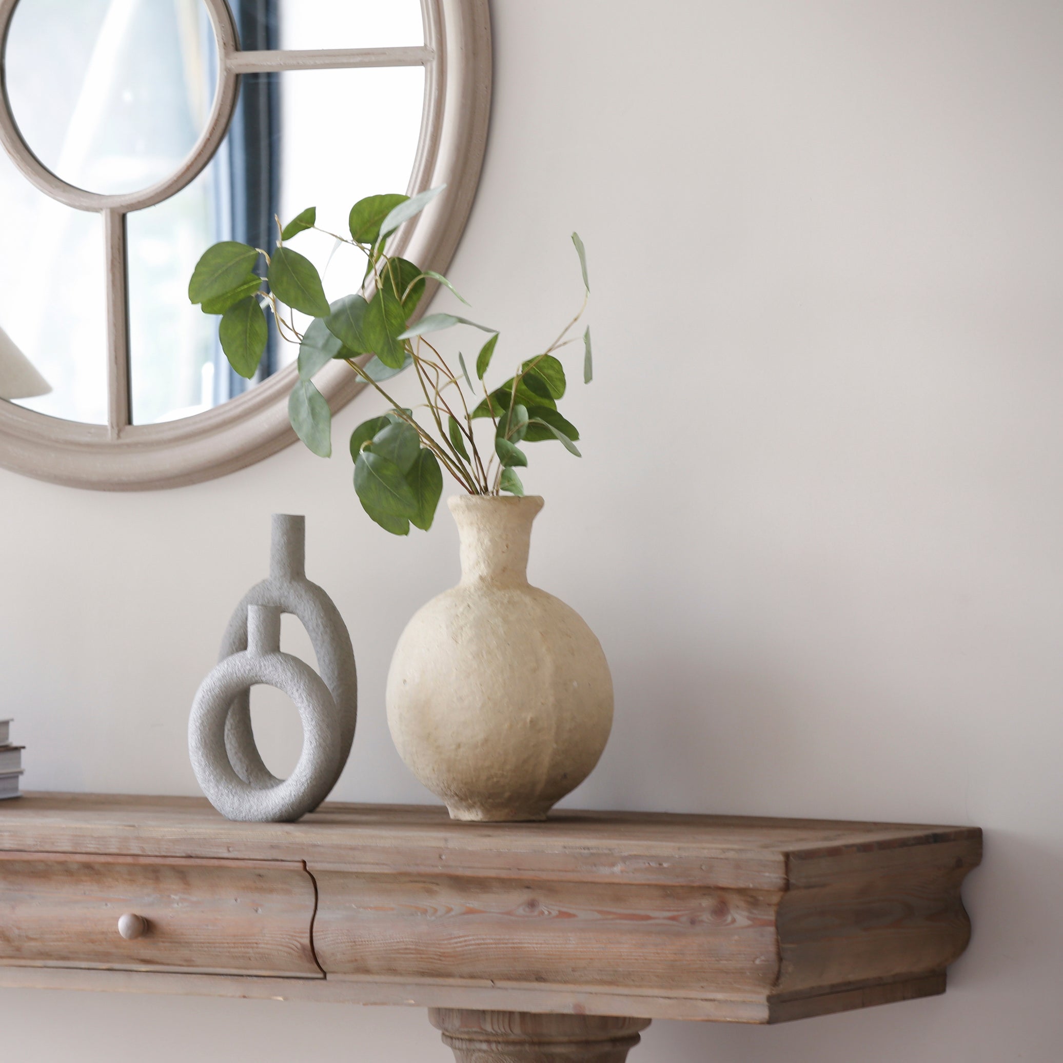 Limewashed Round Window Mirror, featuring a circular design and exquisite limewashed finish