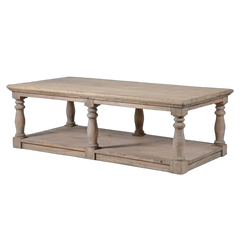 This stylish coffee table is crafted from beautiful weathered reclaimed pine. The balustrade leg detail adds timeless charm to any living area. Perfect for any modern or rustic décor.