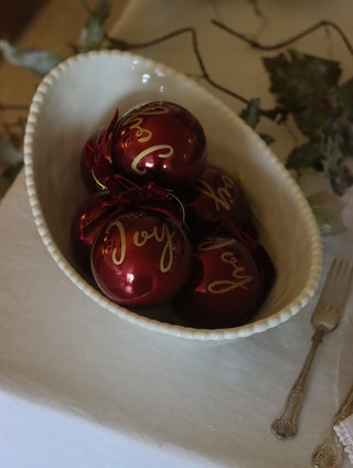 Burgundy Joy Baubles with Velvet Bows | Set of 6