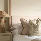 Sakura Oriental Print Linen Cushion | Moss Green