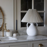 Charles Ted Minimalist Ceramic Vase Table Lamp with Pleated Linen Shade