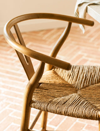 Hatherop natural ash wishbone bar stool with seagrass seat, view 3