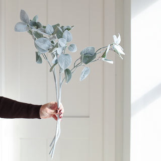 Single 70cm frosted faux eucalyptus stem in pale sage green