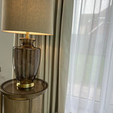 Charles Ted Tallado Smoked Glass Table Lamp with Linen Shade