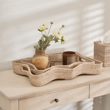 Kempsford Whitewash Wave Edge Pale Woven Tray | Available in Two Sizes