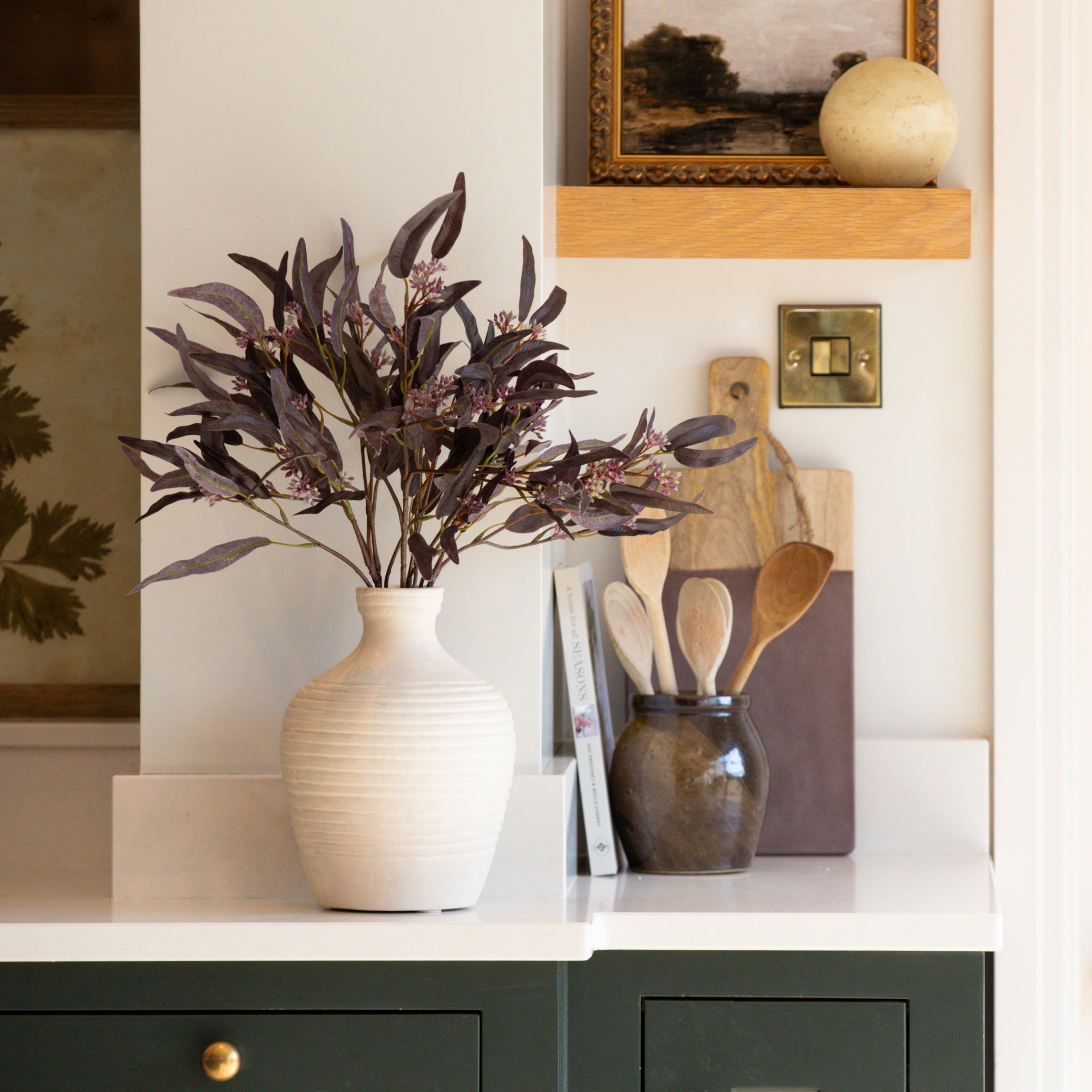 Papier mache pot filled with our faux floral stems