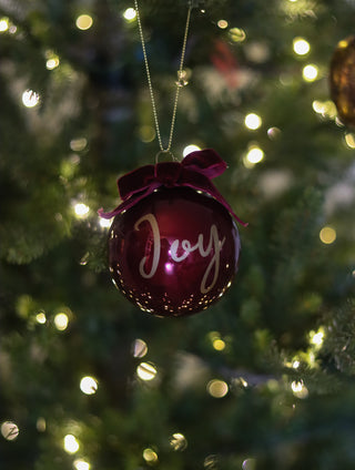 Burgundy Joy Baubles with Velvet Bows | Set of 6