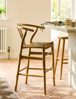 Hatherop natural ash wishbone bar stool with seagrass seat