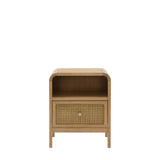 Cheltenham bedside table front view with rattan drawer