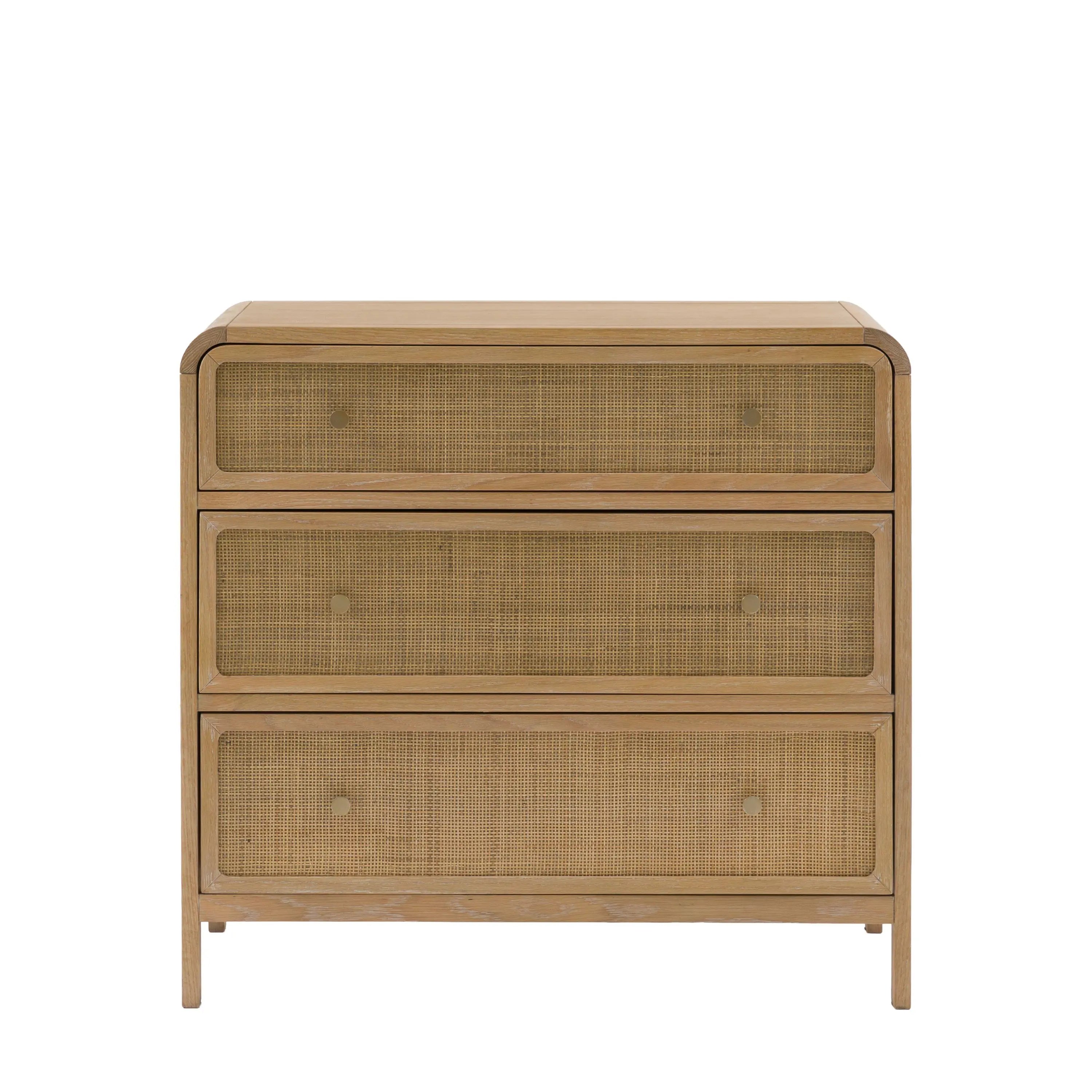 Cheltenham chest of drawers front view with rattan drawer panels