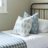 Angelique Block Print Floral Linen Cushion | China Blue