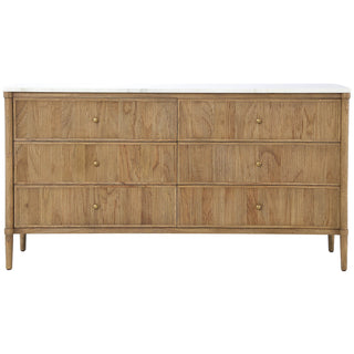 Sapperton Reeded Oak Wide Chest of Drawers | 6 Drawers | Marble Top