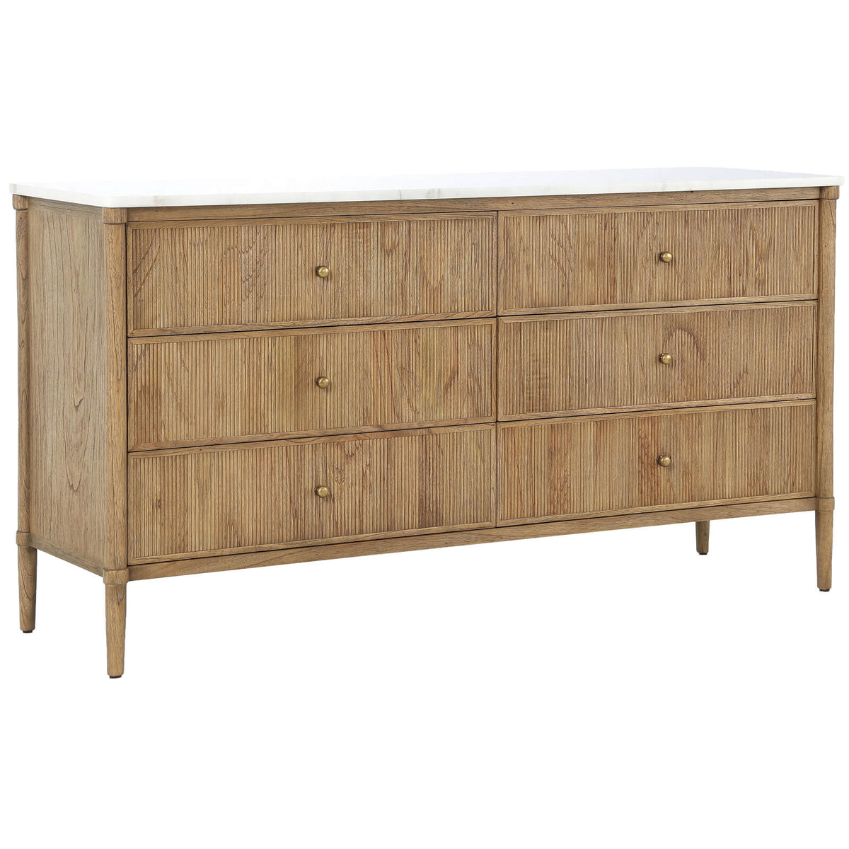 Sapperton Reeded Oak Wide Chest of Drawers | 6 Drawers | Marble Top