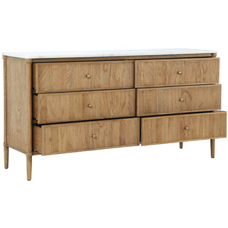 Sapperton Reeded Oak Wide Chest of Drawers | 6 Drawers | Marble Top