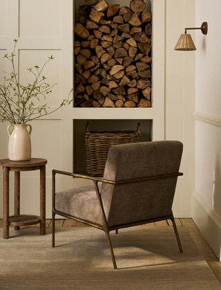 Guiting antique brass armchair with neutral cushions, view 3