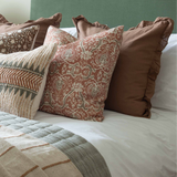 Regal Opulent Linen Print Cushion | Terracotta & Green
