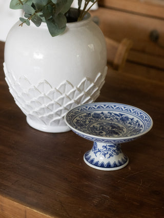 Chinoiserie Blue and White Ceramic Cake Stand