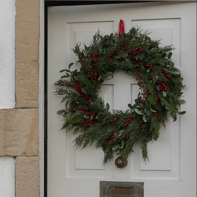 Olive Leaf and Red Berry Wreath Large