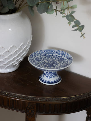 Chinoiserie Blue and White Ceramic Cake Stand