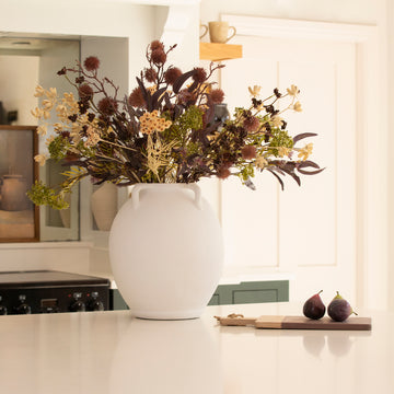 White terracotta vase with handles