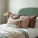 Regal Opulent Linen Print Cushion | Terracotta & Green