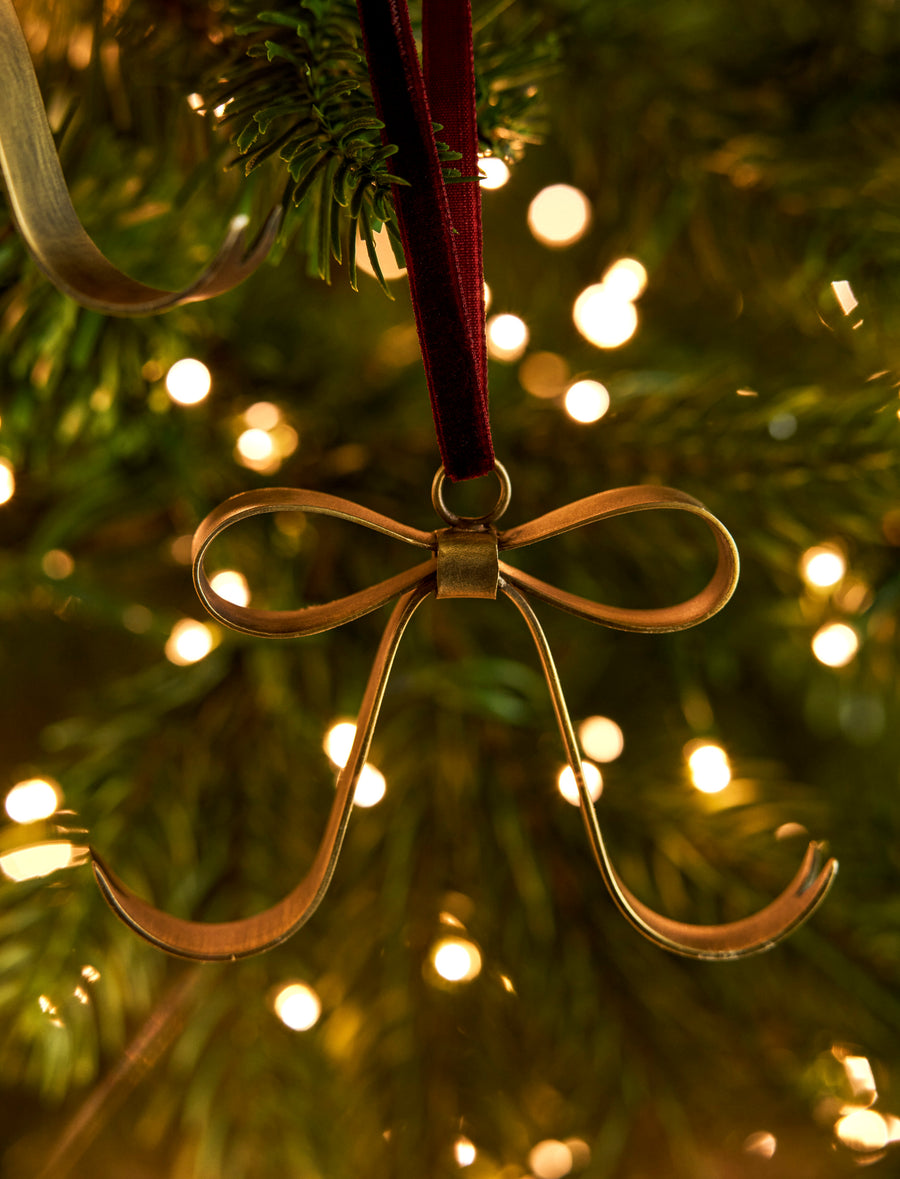 Antique Brass Hanging Christmas Bows | Set of 3
