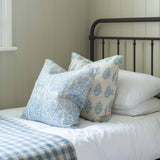 Sakura Oriental Print Linen Cushion | China Blue