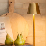 The luxurious Maja Wireless Lamp in elegant gold iron boasts a wireless design and can operate for up to 6-16 hours after only 4-6 hours of charging. Its elegant USB-C cable is included for convenience, making it perfect for elevating any space in your home without the need for a plug socket.